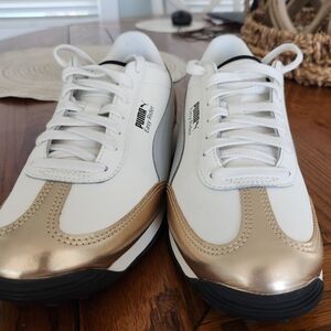 Puma White and Gold Sneakers